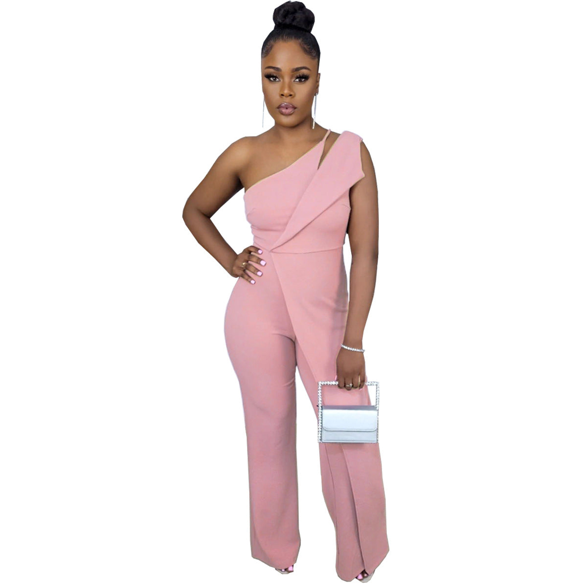 ST-dress Single shoulder sleeveless wide leg jumpsuit