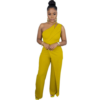 ST-dress Single shoulder sleeveless wide leg jumpsuit