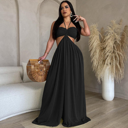 ST-dress Chiffon chest wrap backless wide leg jumpsuit