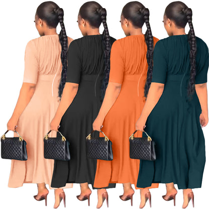 ST-dress Trendy waistband pleated back invisible zipper irregular dress