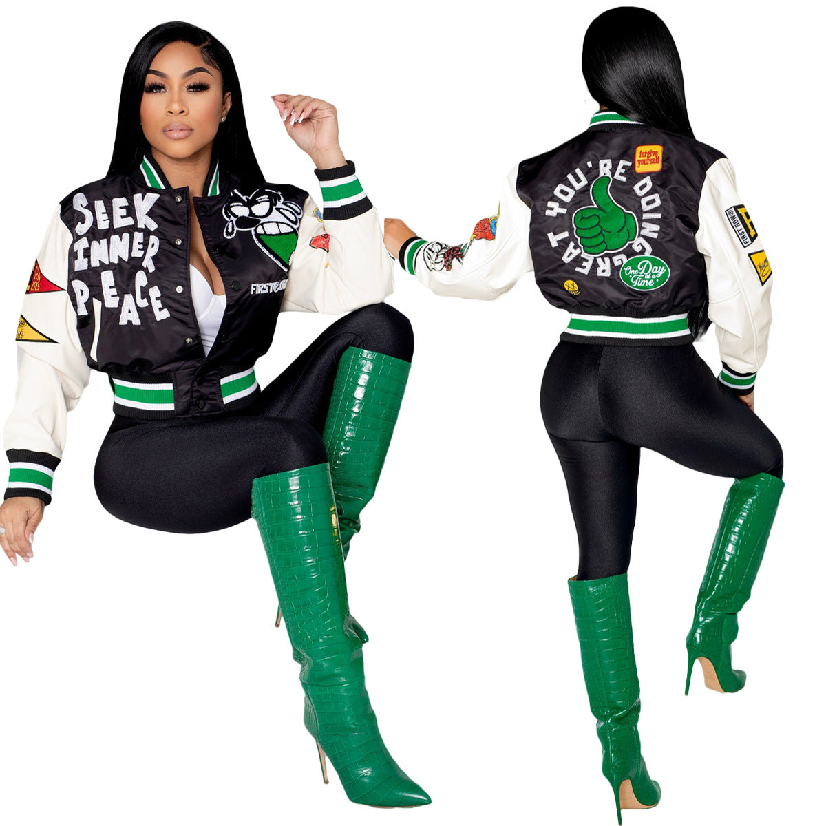 ST-dress Casual threaded letter printed baseball jacket