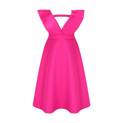 ST-dress Deep V-neck high-waisted party dress A-line dress