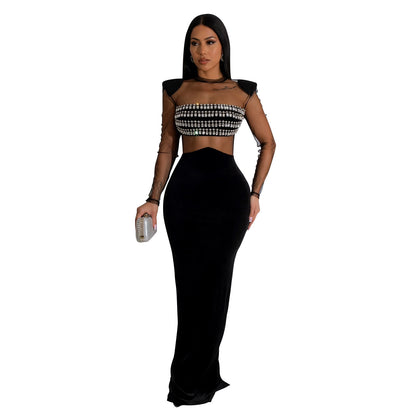 ST-dress Mesh hot diamond Maxi dress