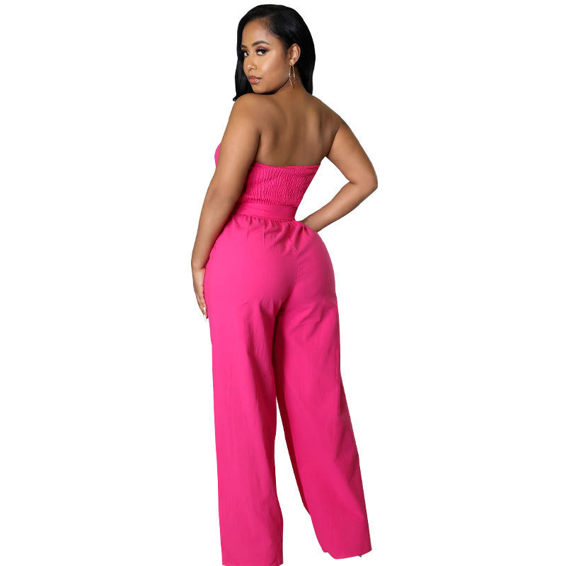 ST-dress Women solid color high waist jumpsuit