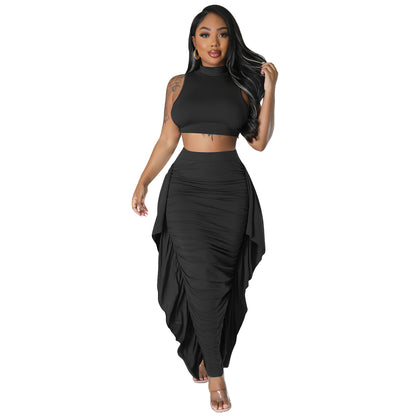 ST-dress Sexy Tight Fringed Sleeveless Two-piece Dress Set