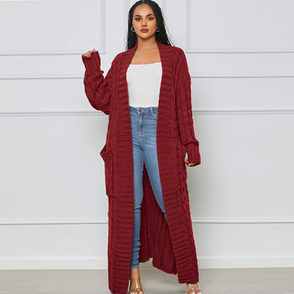 ST-dress Lazy solid color long twist sweater cardigan coat