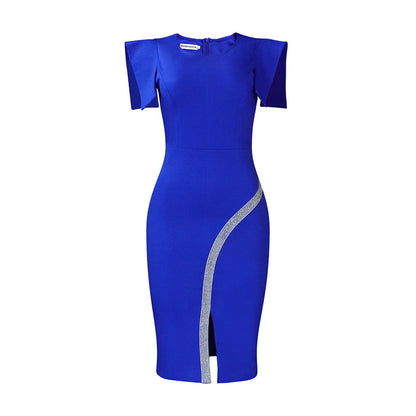 short sleeve wrap hip tight style split bright edge dress