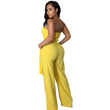 ST-dress Women solid color high waist jumpsuit