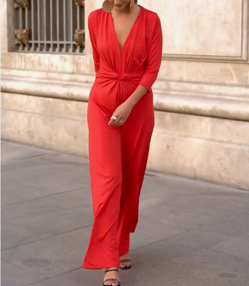 ST-dress Casual sexy twisted wide-leg jumpsuit