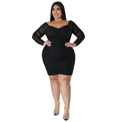 ST-dress Plus-size patchwork mesh sexy slim tube dress