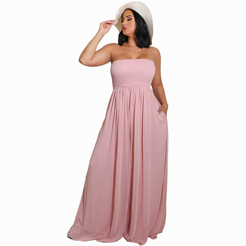 ST-dress Tube top chiffon high waist wide leg jumpsuit