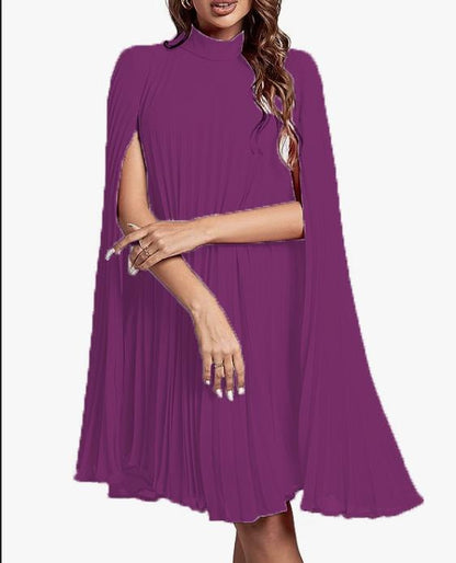 ST-dress solid color bat sleeve pleated loose chiffon dress