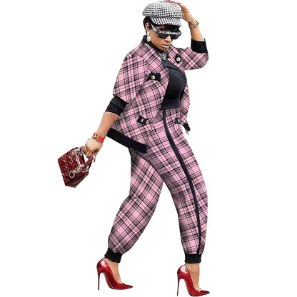 ST-dress Plus size Casual houndstooth printed button suit