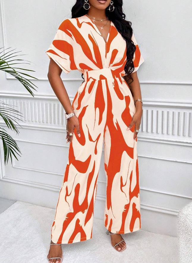 ST-dress Printed bat sleeve wide leg jumpsuit