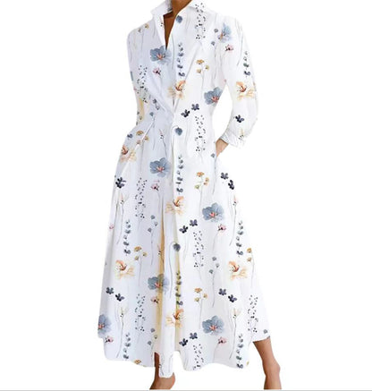 ST-dress Long-sleeved V-neck printed dress