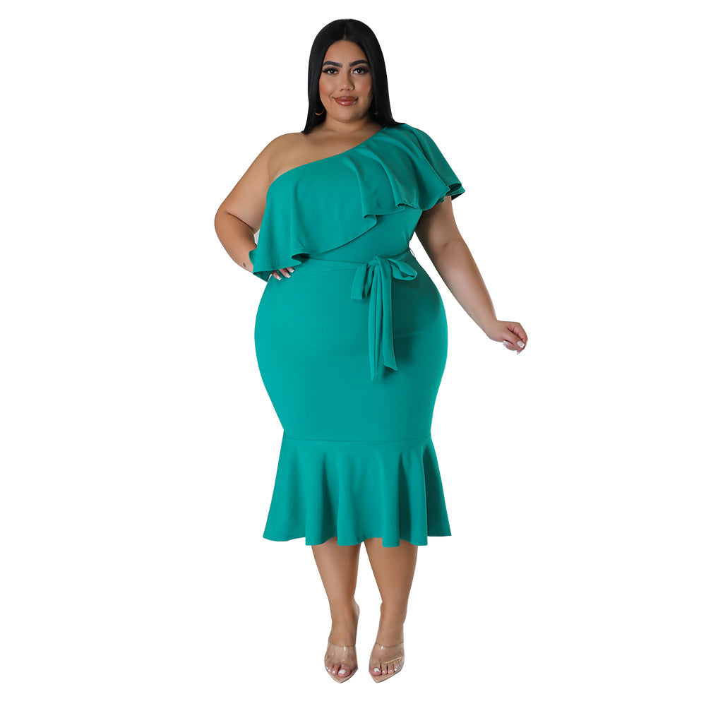 ST-dress plus size Slim fit casual ruffled tube top dress