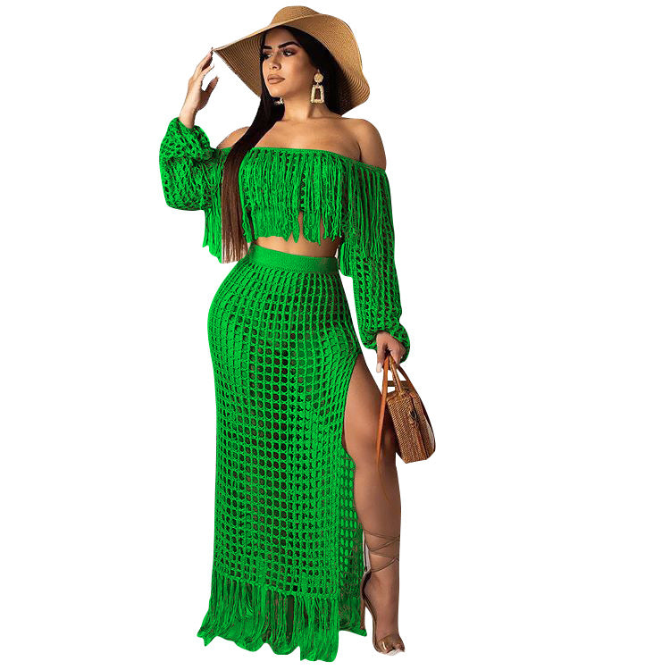 ST-dress plus size casual mesh fringed beach skirt two-piece suit