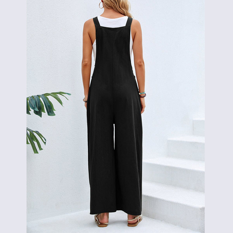 ST-dress Solid color women's casual jumpsuit with shoulder straps