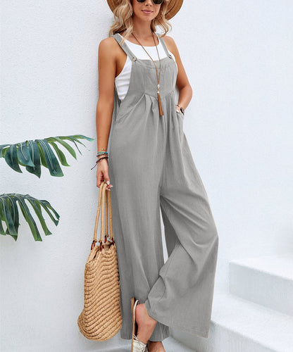 ST-dress Solid color women's casual jumpsuit with shoulder straps