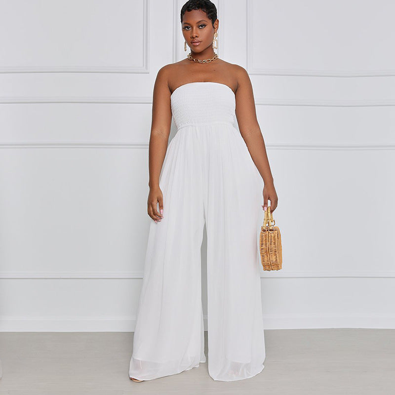 ST-dress Tube top chiffon high waist wide leg jumpsuit