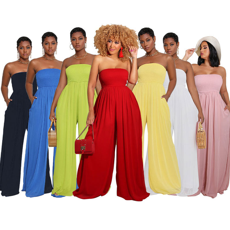 ST-dress Tube top chiffon high waist wide leg jumpsuit