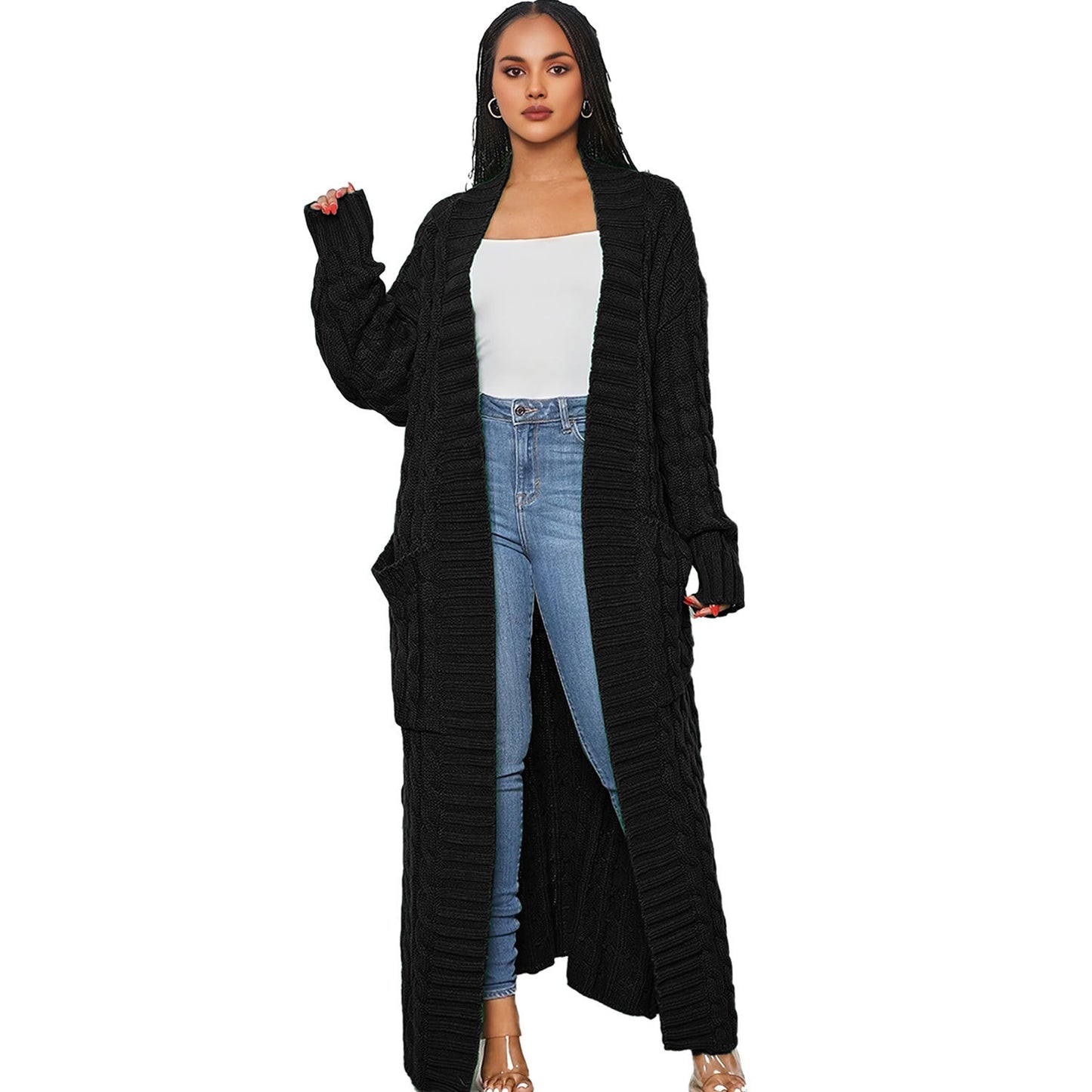 ST-dress Lazy solid color long twist sweater cardigan coat