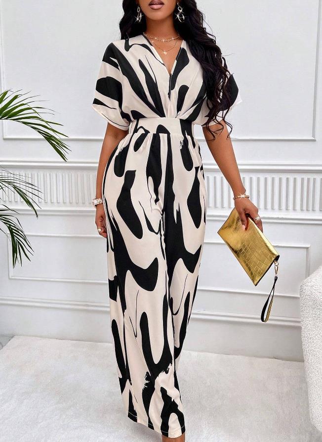 ST-dress Printed bat sleeve wide leg jumpsuit