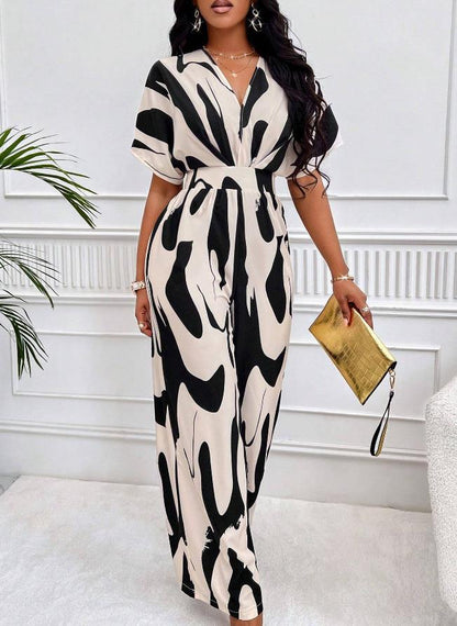 ST-dress Printed bat sleeve wide leg jumpsuit