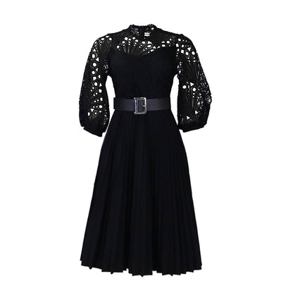 ST-dress Hollow plus size pleated patchwork dress