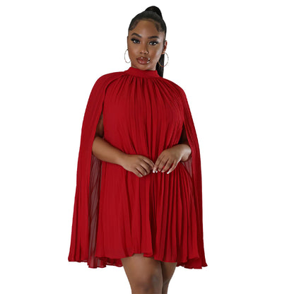 ST-dress solid color bat sleeve pleated loose chiffon dress