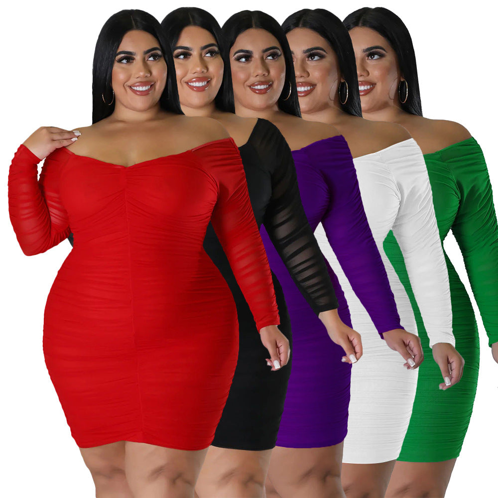 ST-dress Plus-size patchwork mesh sexy slim tube dress