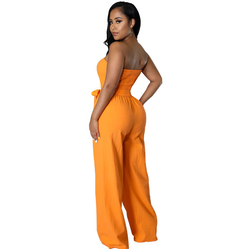 ST-dress Women solid color high waist jumpsuit