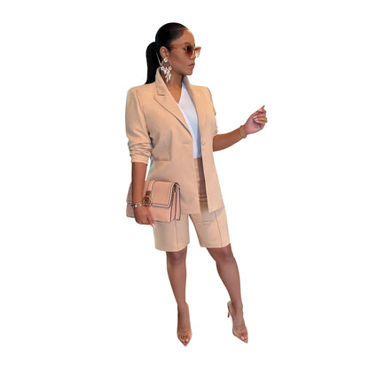 ST-dress Casual coat+shorts two-piece set