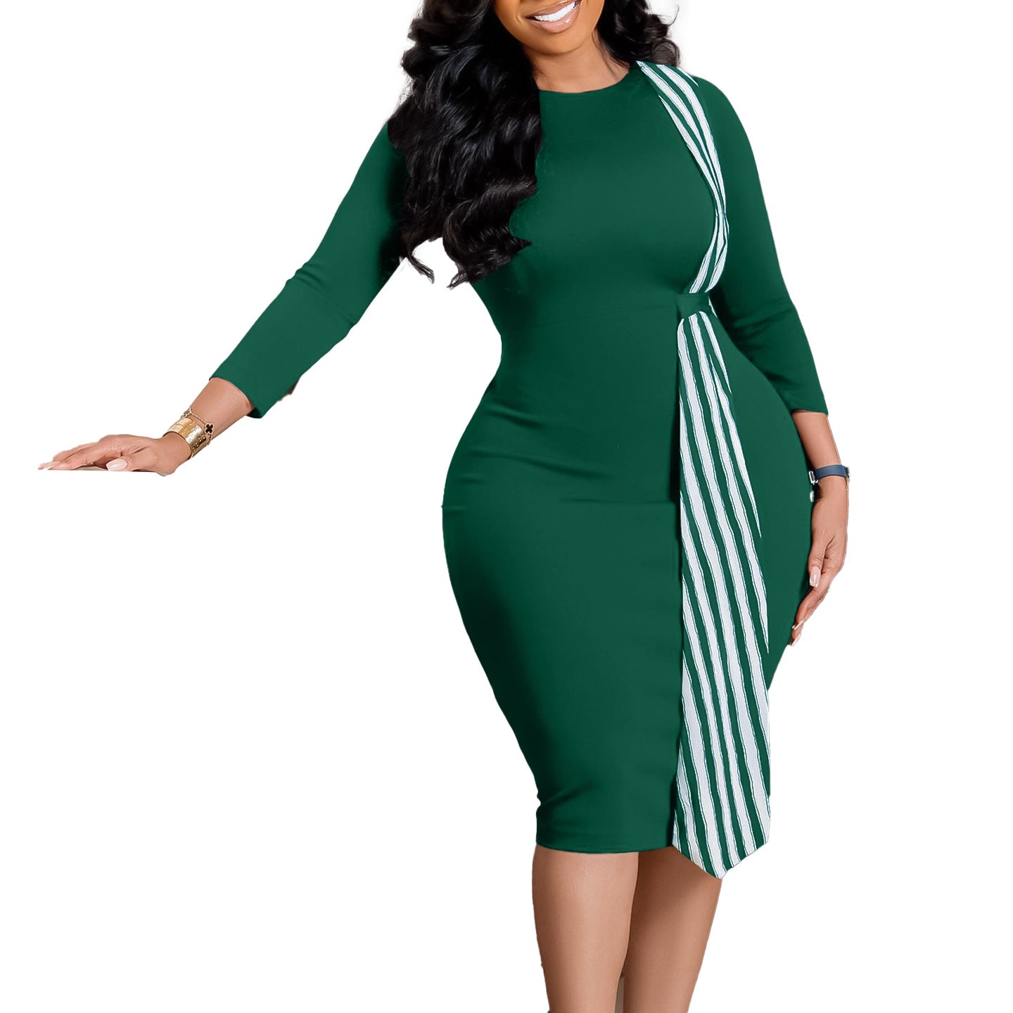 ST-DRESS Fashionable Style Wrapped Hip Slim Round Neck Pencil Dress