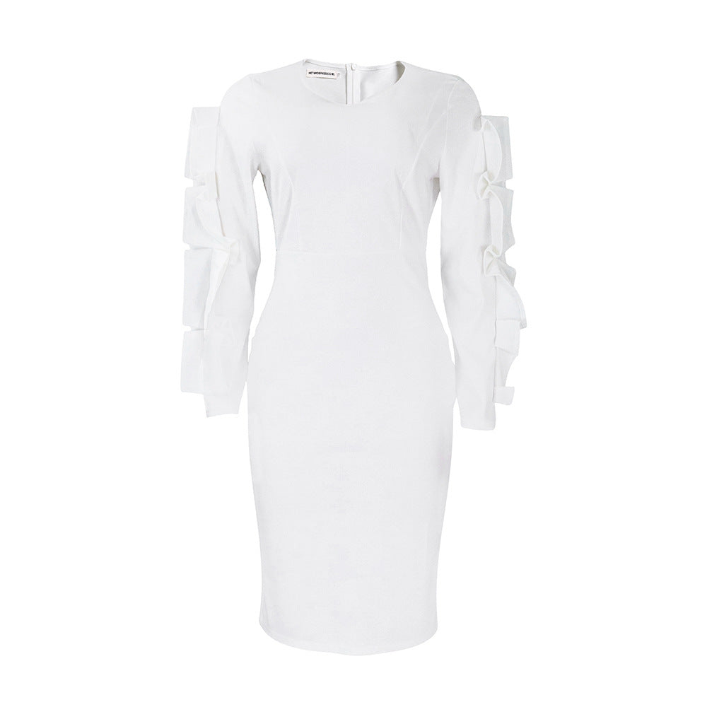 ST-dress Ruffle Sleeves Round Neck Dress