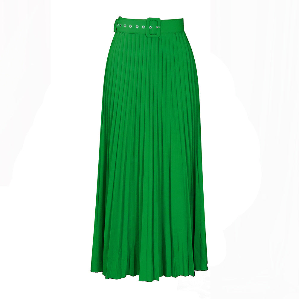 ST-dress High waisted and large skirt hem, medium length pleated and elegant draped skirt