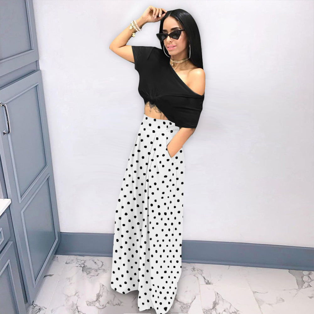 ST-dress Fashion polka dot houndstooth print wide-leg pants