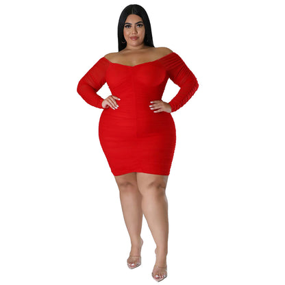 ST-dress Plus-size patchwork mesh sexy slim tube dress