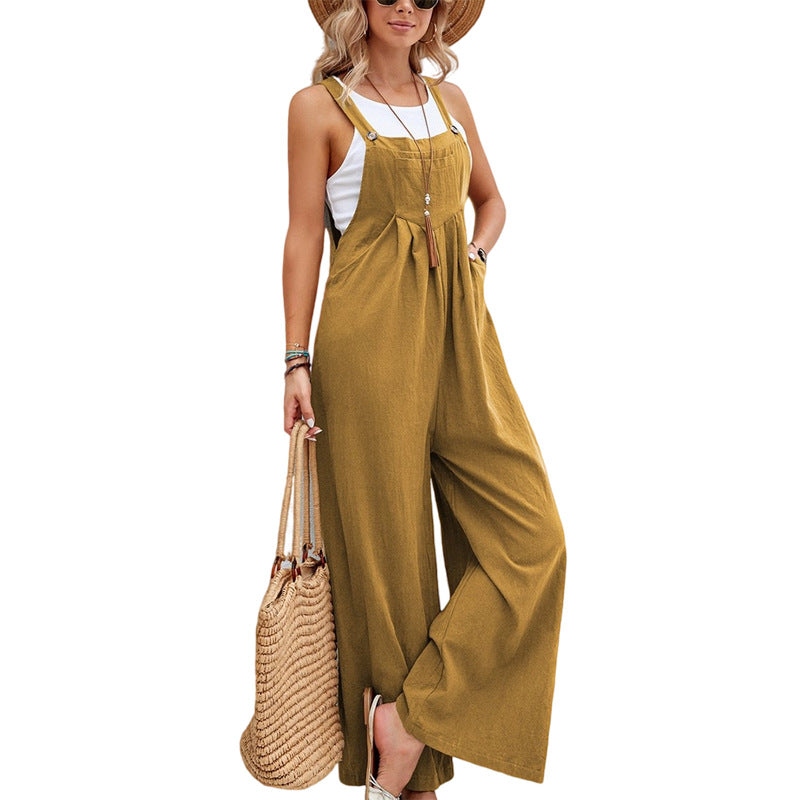 ST-dress Solid color women's casual jumpsuit with shoulder straps