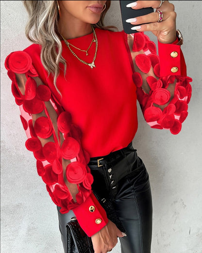 ST-dress Long-sleeved fashion crew-neck petal-sleeved shirt