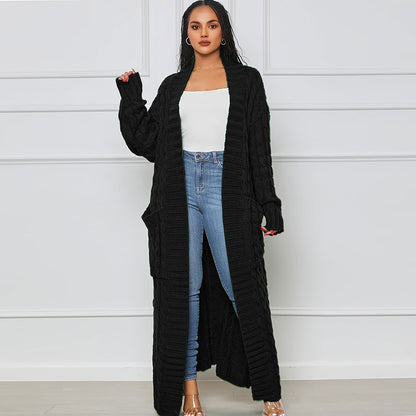 ST-dress Lazy solid color long twist sweater cardigan coat