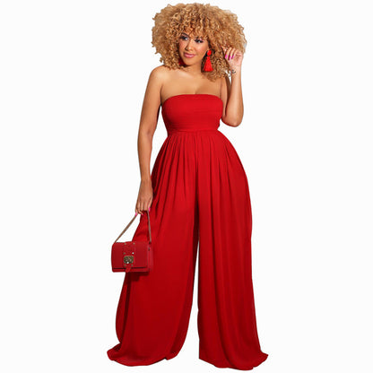 ST-dress Tube top chiffon high waist wide leg jumpsuit