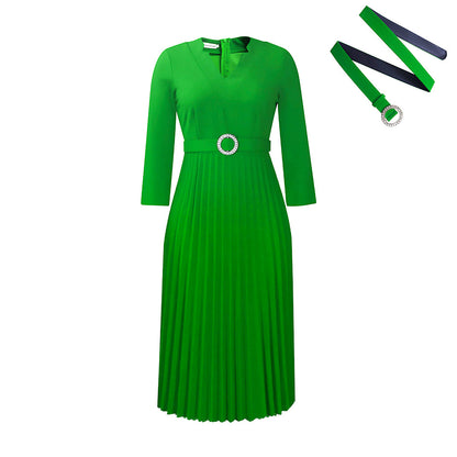 Women's V-Neck Fashion Temperament Elegant Press-Pleated Dresses