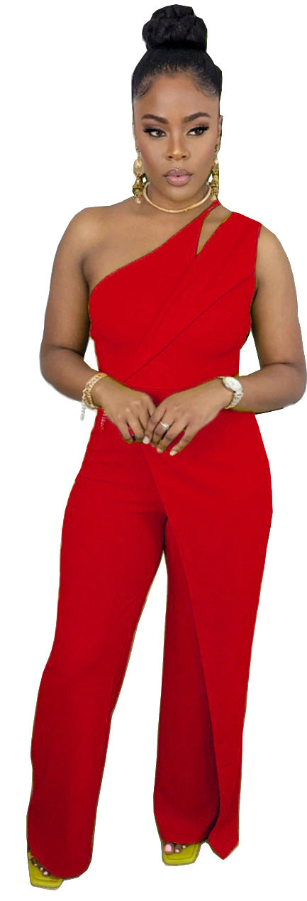 ST-dress Single shoulder sleeveless wide leg jumpsuit