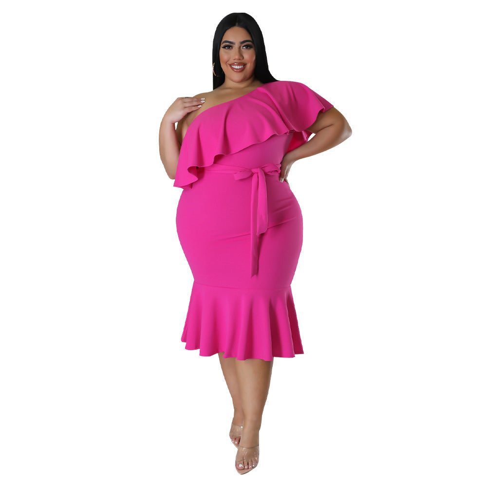 ST-dress plus size Slim fit casual ruffled tube top dress