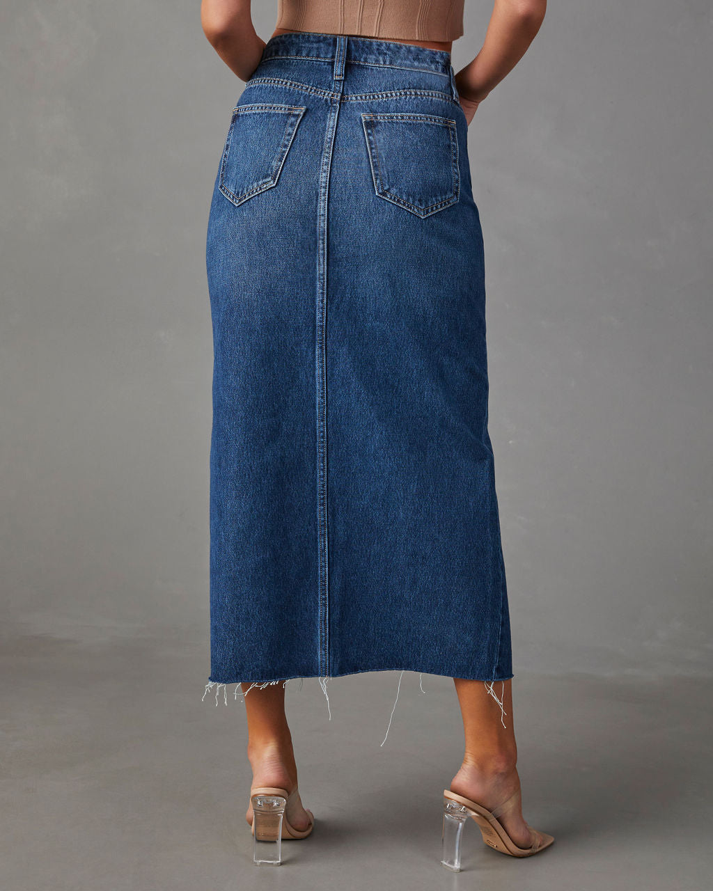 Women's high waisted washed split denim skirt