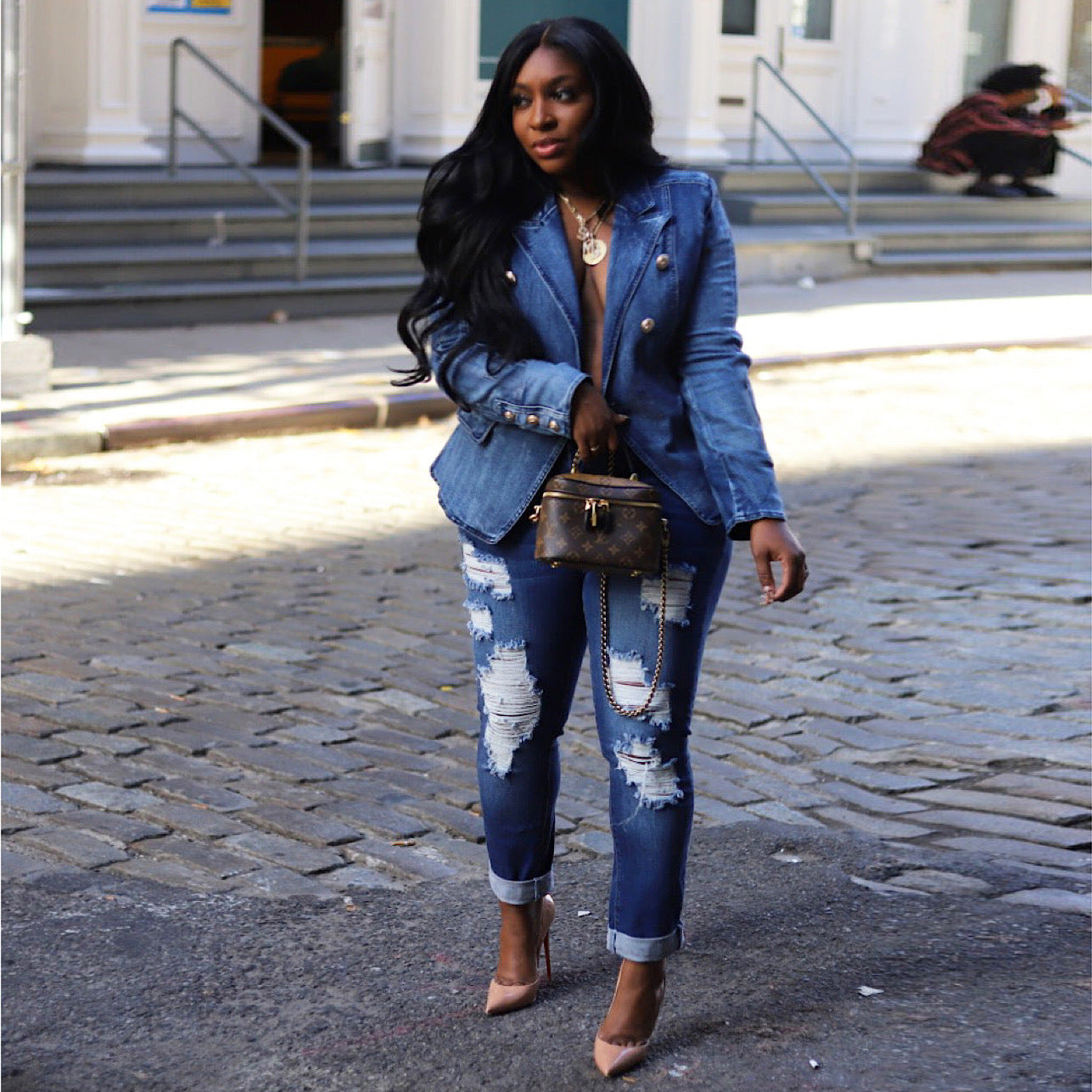 ST-dress Casual double breasted denim coat