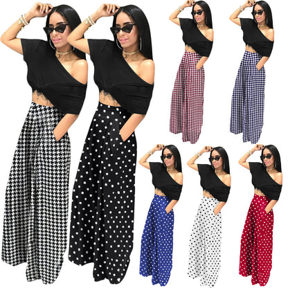 ST-dress Fashion polka dot houndstooth print wide-leg pants