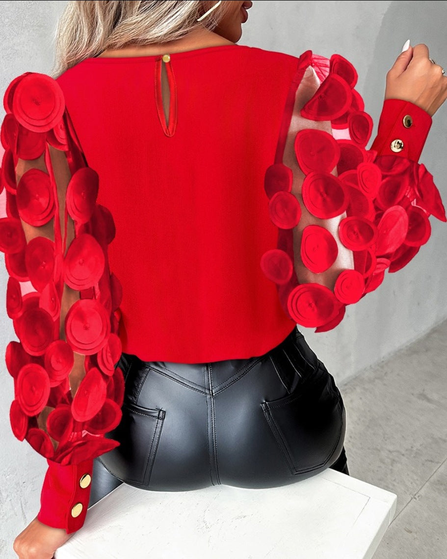 ST-dress Long-sleeved fashion crew-neck petal-sleeved shirt