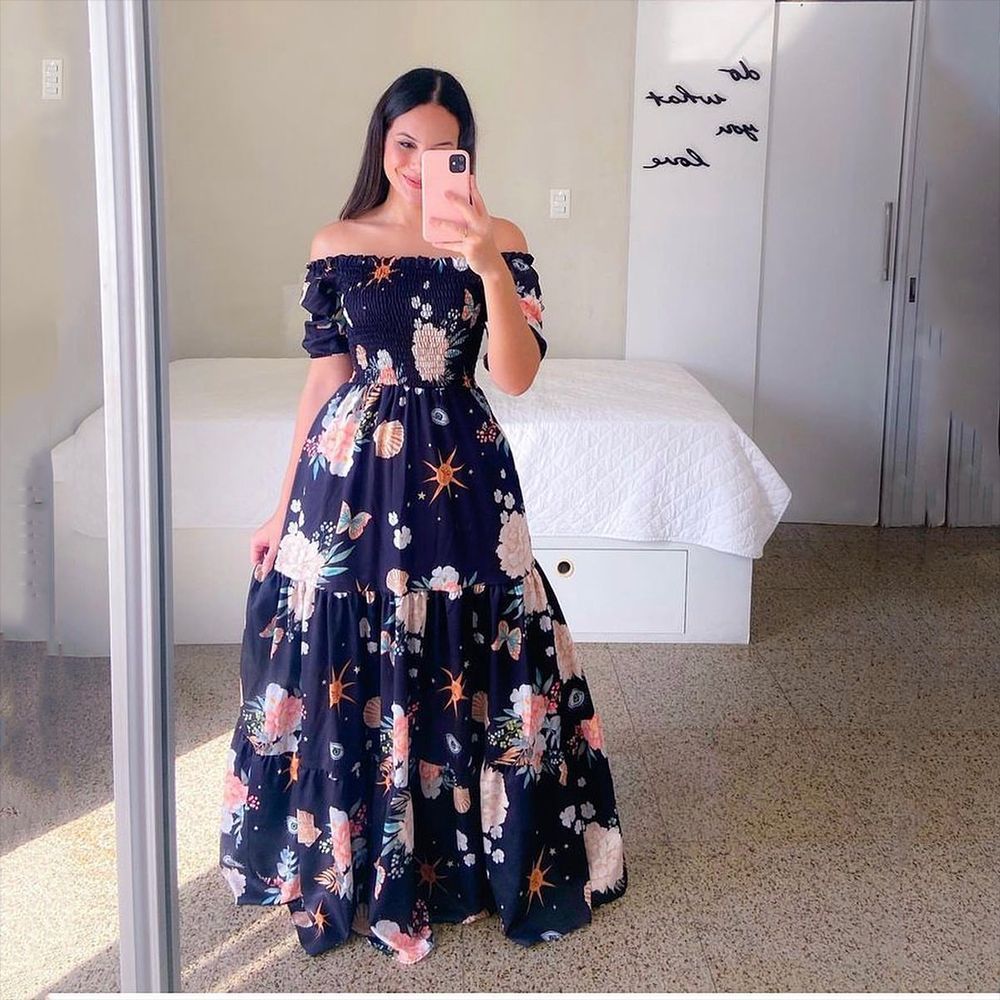 ST-dress plus size One-shoulder, floral, stylish, off-the-shoulder, maxi printed Dress